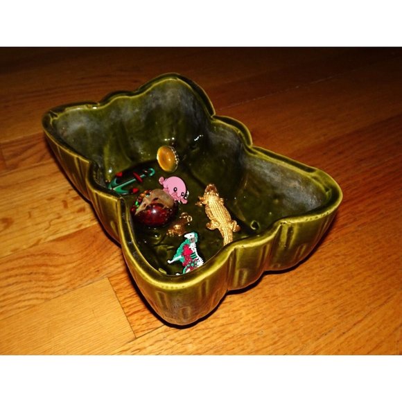Vintage Upco Green Rectangle Planter w/ Scalloped Edges farmhouse art deco 1970s - Picture 8 of 16